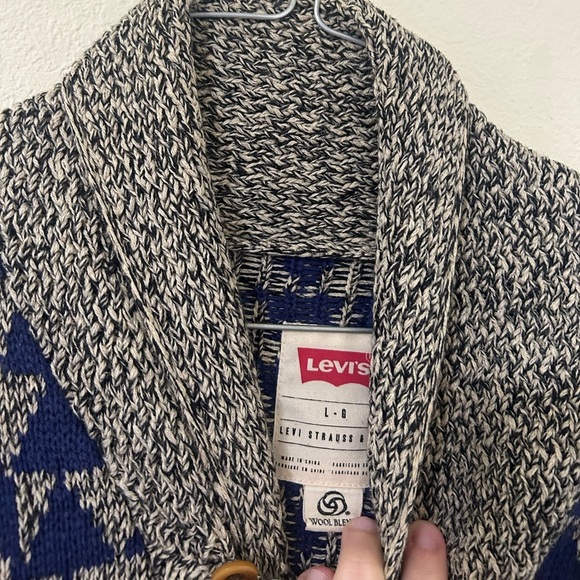 Levi's Wool Blend Diamond Knit Button Up Cardigan Sweater Gray/blue/green Size L - Picture 5 of 14